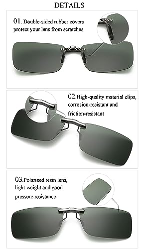 Image of Polarized Clip-on Sunglasses Anti Glare UV400 Non-flip Clip-on Sunglasses over Prescription Glasses for Men Women