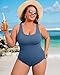 Charmo Plus Size Tummy Control Swimsuit One Piece Scallop Trim Ribbed Ruched Full Coverage Bathing Suits for Curvy Women Blue 1X