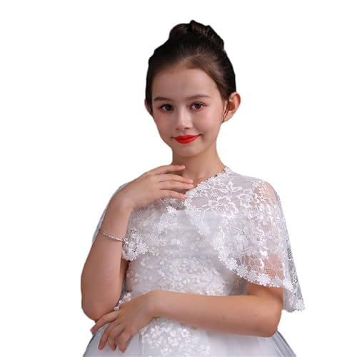 White Lace Cape Floral Bolero Cardigan Shrug Cover Up Jacket for Girls Kids Toddler Child