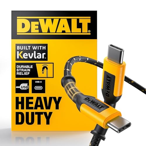 DEWALT Heavy Duty USB C Cable, Jobsite 60 Watt USB C Cable, High Speed Type-C to Type-C (1, 6Ft)