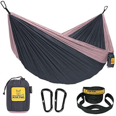 Wise Owl Outfitters Hammock for Camping Single Hammocks Gear for The Outdoors Backpacking Survival or Travel - Portable Lightweight Parachute Nylon SO Charcoal Rose