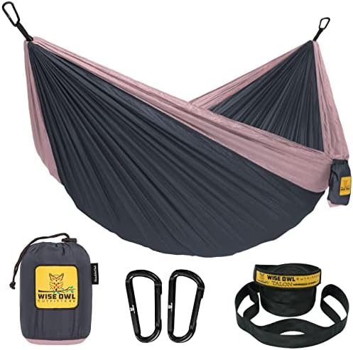 Wise Owl Outfitters Hammock for Camping Double Hammocks Gear for The Outdoors Backpacking Survival or Travel - Portable Lightweight Parachute Nylon DO Charcoal Rose