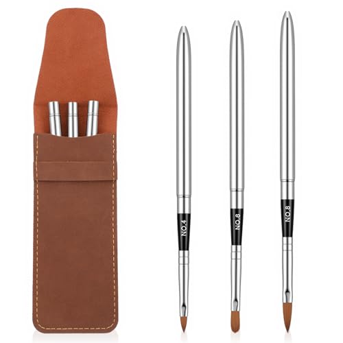 3 Pcs Travel Water Color Brushes Mini Watercolor Travel Set with Leather Pouch for Watercolors Gouache Acrylics Ink Painting