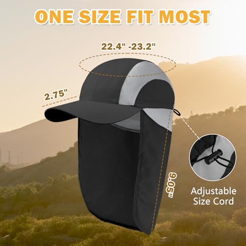Image of Mens Sun Hat with Breathable Mesh Sun Hats for Men Sun Protection Fishing Hat with Neck Flap for Hiking Cycling Black