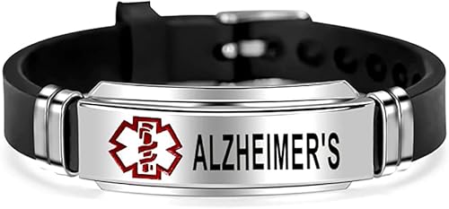 MZC Jewelry Pulsera de silicona con etiqueta de identificación de alerta médica, pulsera deportiva ajustable de emergencia de primeros auxilios,