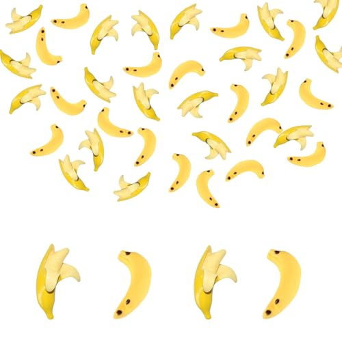 TTFdacai 100 Pcs Miniature Artificial Bananas Tiny Bananas Fake Simulated Banana Resin Banana for Home Kitchen Mini House Photography Party Dollhouse Accessories Decoration