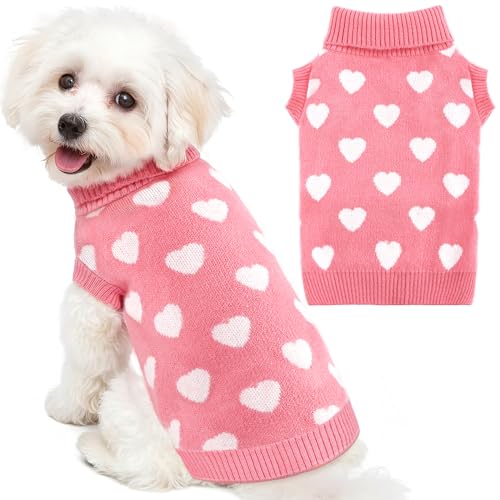 Valentines Dog Sweater Heart Dog Valentines Outfit Soft Warm Knitted Pet Clothes Cold Weather Puppy Clothes for Small Medium Dogs Cats