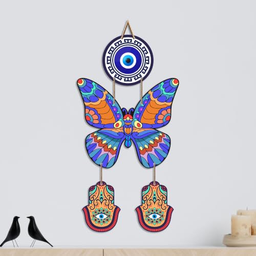 Image of Artvibes Colorful Butterfly Hamsa Evil Eye Wall Hanging for Home Entrance | Nazar Protection MDF Wall Decor | Vastu Wall Art for Living Room | Bedroom & Office | Gift Item (WH 8585N)