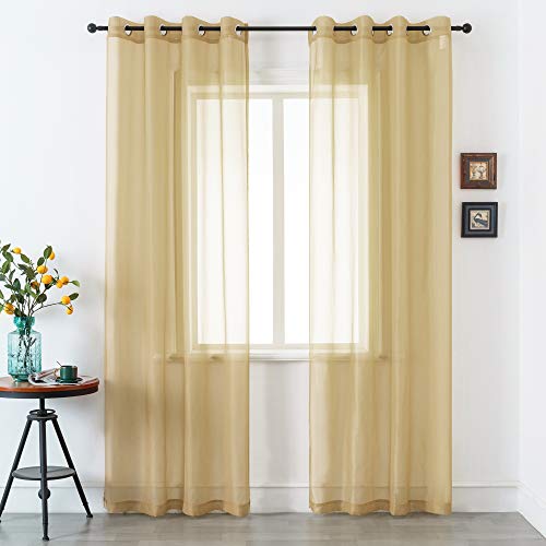 DUALIFE Tan Beige Sheer Curtain 108 Inch Length Light Brown