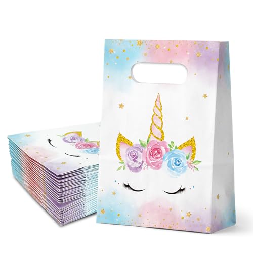 FRIDAY NIGHT Unicorn Gift Bags Watercolor Paper Treat Candy Bag 24 PCS Unicorn Themed Birthday Party Supplies Wedding Bridal Showers Decorations