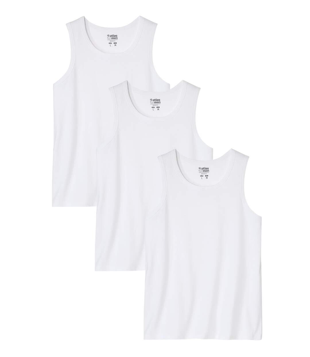 ATLAS FOR MEN - Pack of 3 Men's Plain White Vests - 3XL