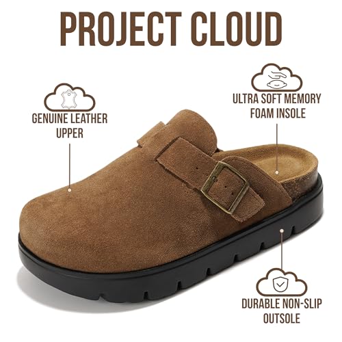 Image of Project Cloud 100% Genuine Leather Platform Clogs for Women Footwear - Memory Foam Arch Support Cork Footbed Casual Shoes & Mules for Women 2026 (Benton Chunky)