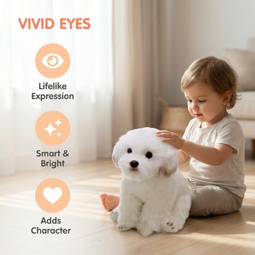 lilizzhoumax Kuscheltier Hund Malteser Plüschtier 38cm plüschhund Kawaii Realistische Spielzeug Hund Ostern Geburtstagsgeschenk für Freunde und Kinder Mädchen/Jungen