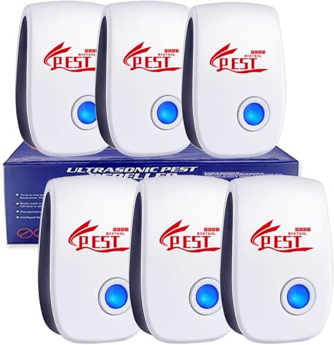 Repelente Ultrasónico de Plagas, 6 Pack Electrónico Repelente Mosquitos, Repelente Ultrasónico Mosquitos Control de Plagas Anti Moscas, Ratones, Insectos, Hormigas, Arañas