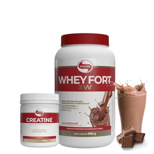 Combo Whey Fort 3W 900g Vitafor Proteina Isolado/concentrado Original e Creatina Creatine 300g Vitafor Monohidratada (900, Chocolate)