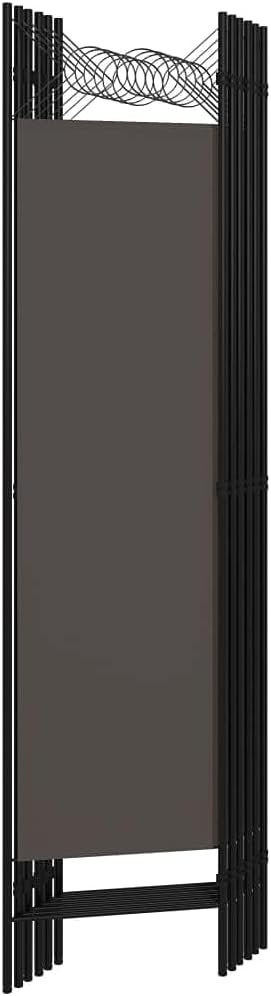 Bowery Hill 6-Panel Room Divider, Anthracite Fabric and Powder-Coated Iron, 94.5" x 70.9", Freestanding Privacy Screen with Circle Design, Adjustable Folding Partition for Bedroom or Indoor Use