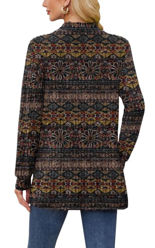 Image of DB MOON Womens Long Cardigan Sweater Lightweight Open Front Long Sleeve Outfits with Pockets XL, Brown Floral 02