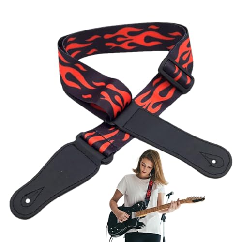 Générique Sangle de guitare pour sacs à main, bandoulière de guitare - Lock de sangle de guitare réglable,Accessoires d'instruments de musique avec motif de flamme à la mode pour basse