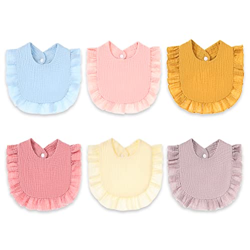 Image of Baby Bibs Baby Drooling Bibs Muslin Bibs 4-Layer Organic Muslin Cotton for Girls Absorbent& Soft& Breathable Teething Bibs Adjustable Scarf Muslin Baby Bibs for Girls