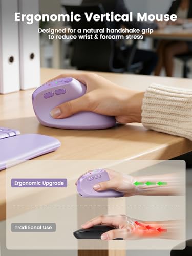 Image of SABLUTE Ergonomic Mouse, Rechargeable Wireless Vertical Mouse with 4 Adjustable DPI Options, Dual-Device Connectvity for Computer /PC /Laptop,Bluetooth Mouse for Window,Mac OS,Purple