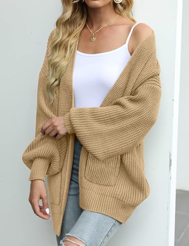 Image of MEROKEETY Long Sleeve Oversized Cardigan Sweaters for Women | Fall Winter Sweaters, Open Front, Chunky Knit, 2026 Casual Work Outerwear with Pockets