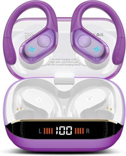 Image of 75H Sports Wireless Earbuds Bluetooth 5.4 Headphones Stereo, Dark Purple