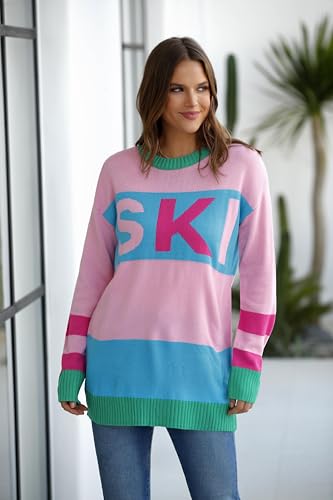 Image of Oversized Sweater for Women Fall Fashion 2024 Crewneck Long Sleeve Ski Pullover Sweaters S-2XL