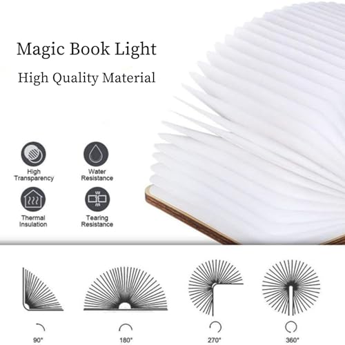Image of 3 Colors Rechargeable Folding Book Lamp, Wooden Book Night Light,Birthday Christmans Thanksgiving Gift for Women Boys Kids Girls
