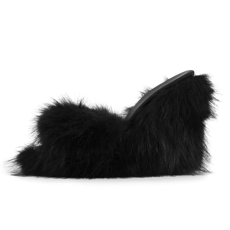 Richealnana Women's Wedge Heeled Slippers Cozy House Slippers Fluffy Soft Home Party Sandals Shoes