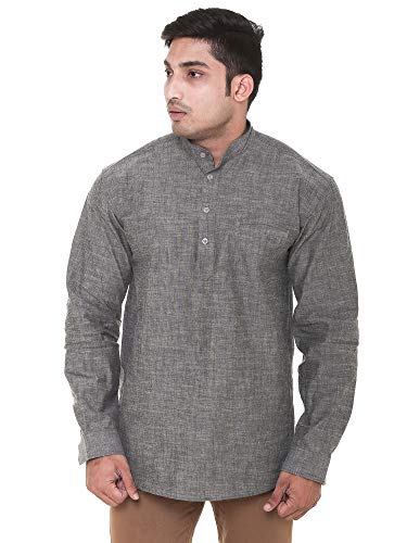 Image of Men's Linen Chinese Collar Full Sleeve Plus Size Short Kurta