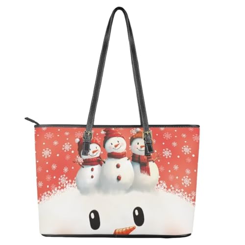 Image of Coldinair Christmas Leather Tote Bag for Women with Zipper Large Shoulder Tote Bag Shopping Casual Travel Bag Handbag Purse