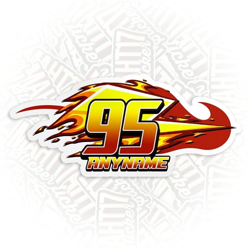 Custom Racing Number Sticker Personalized Racing Lightning Gradient Colors Cars Waterproof Vinyl Stickers for Laptop Water Bottle Cars Phone Case Decal Decor Stuff Gifts for Him Men