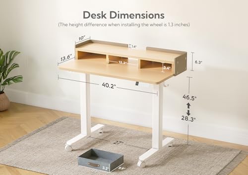 Image of Claiks Standing Desk with Drawers, Adjustable Stand Up Electric Small Standing Desk Adjustable Height with Storage Shelf and Splice Board, 40 Inch, Natural