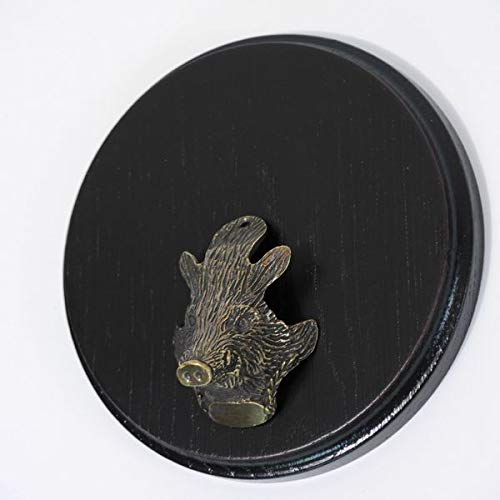 GTK - Geweihe & Trophäen KRUMHOLZ Keilerschild Keilerbrett Gewaffbrett Trophäenschild rund dunkel AF 13 cm mit kleinen Keiler Kopf Verzierung