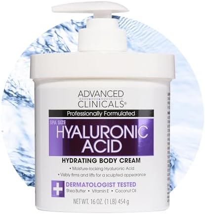 Advanced Clinicals Hyaluronic Acid Moisturizer Body Cream W/Vitamin E | Hydrating Cream & Body Lotion For Women & Men To Help Improve Look of Wrinkles, Dry Skin, Crepey Looking Skin, 16 Ounce