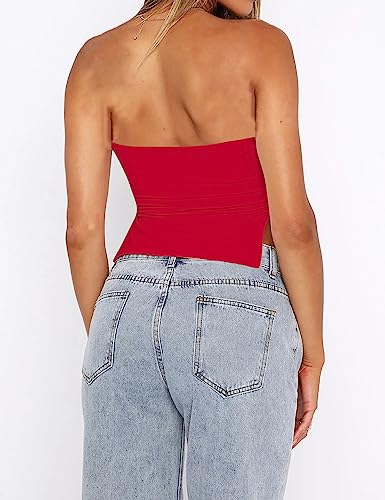 Women’s Y2K Pleated Bustier Strapless Sweetheart Bandeau Tube Crop Tank Summer Sleeveless Slit Going Out Crop Top2