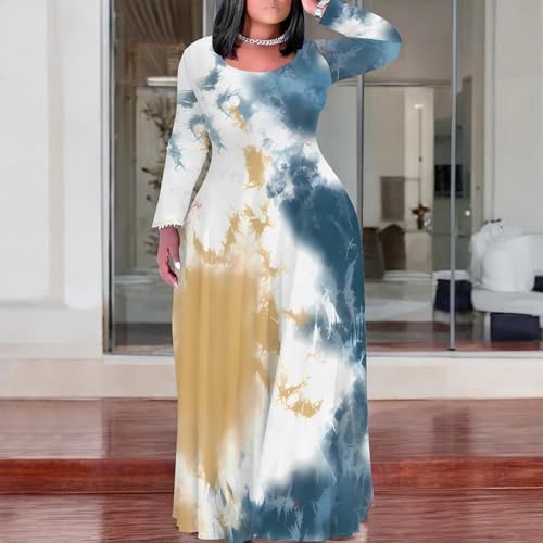 Image of PinkPatty Plus Size Maxi Dresses for Women Long Sleeve Crew Neck Sundress Casual Fall Dress with Pockets