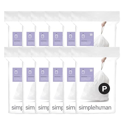 Image of simplehuman Code P 240 Count, Genuine Custom Fit Liners, Drawstring Trash Bags in Dispenser Packs, 50-60 Liter / 13-16 Gallon