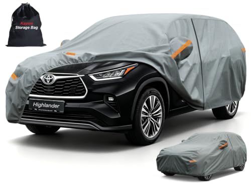 Image of Kayme Heavy Duty Car Cover Custom Fit Toyota Highlander (2014-2026), Waterproof All Weather for Automobiles, Full Exterior Covers Sun Rain UV Protection.