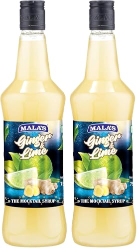 Image of Mala's Ginger Lime Cordial Drink 750Ml Bottle | Lemon Ginger Syrup | Mixer for Fruit Shakes, Mocktails, Cocktails, Drinks, Sharbat, Sorbets, Juices, Beverages (Pack of 2)