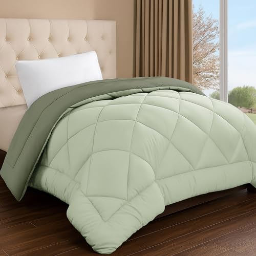 Image of Story@Home Winter Reversible Comforter - Hotel Like Feel with Down Alternative & Dense Microfiber Fill, Single Size 90x60 inches (220 GSM, Olive Green & Sage Green)