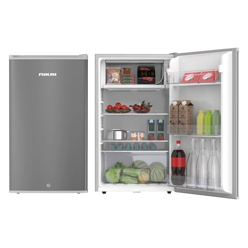 Nikai 130L Gross / 90L Net Single Door Mini Refrigerator Chiller & Veg. Compartment 2 Glass Shelves & Bottle Storage Racks Compact Small Size Beverage Fridge For Home Office Bedroom - NRF130SS1