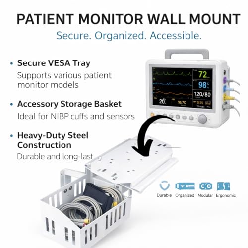 Image of Patient Monitor Wall Mount Stand With Basket To Compatible All Types Patient Monitors For Hospital, ICU, OPDs, Clinics, OTs, Labs (WITH BASKET)