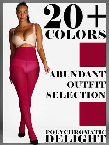 Image of HONENNA Semi Opaque Silky Women Pantyhose Tights, 20+ Colors Invisibly Toe Reinforced 60 Den Size A-E