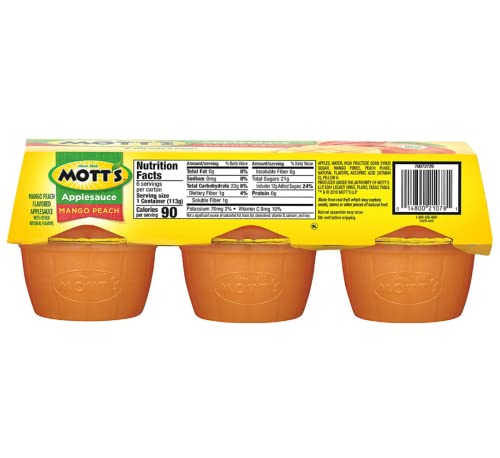 Motts Fruit Snacks On The Go| Applesauce Mango Peach Tasty Bite Apple Sauce Snacks |Made From Apples & Mango - Gluten Free Snacks For Kids & Adults| Nut & Dairy Free - Vegan Snacks Keto Friendly| Bundled With Betrulight Fridge Magnet, 4 Oz. Cups, 2-Pack Sleeves (12 Cups Total) #TOP6