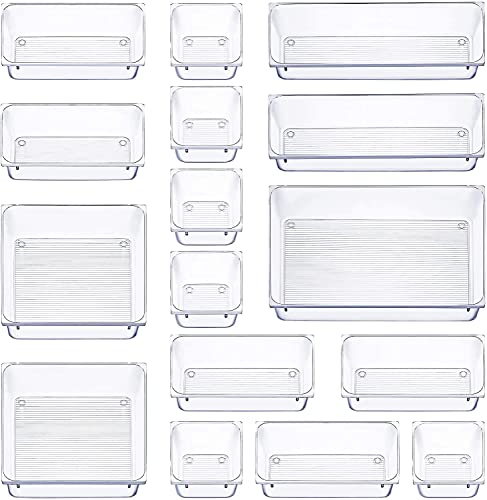 Organizer Per Cassetti In Plastica Trasparente - Set Da 7 Pezzi Impilabili, Per Trucco, Ufficio, Casa - Foto 3