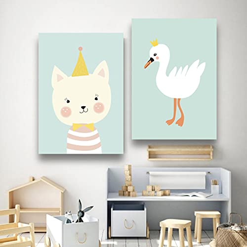 Leuke Baby Dier Foto's Prints voor Kwekerij Muur Decor Meisjes Slaapkamer Speelkamer Decoraties koe kat Ingelijst - Afbeelding 7