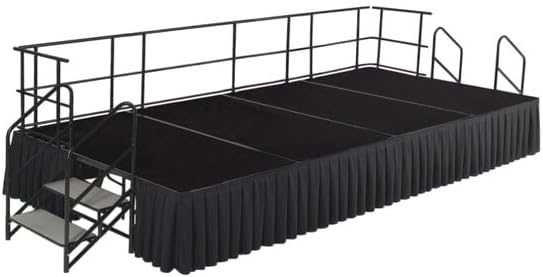L 8 x W 16 x H 24 Black Carpet Stage with Guardrails and Black Skirting Professional Grade Platform for Events, Schools, Churches, and Performances