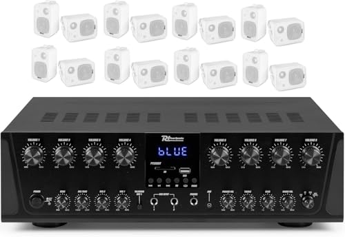 IMPIANTO AUDIO FILODIFFUSIONE 8 ZONE AMPLIFICATORE CON BLUETOOTH+CASSE AUDIO (ALTOPARLANTI BIANCHI)