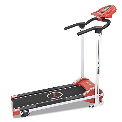 Cecotec - Cinta de andar RunFit Step con12 programas predefinidos. 1000 W de Potencia. Pantalla LED. 10 Km/h. Con Altavoces. Sistema seguridad magnético. Plegable (Rojo)